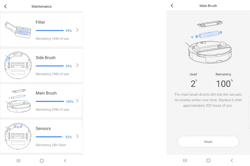 Maintenance instructions on the Roborock app.